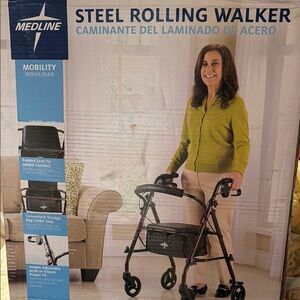 Medline Steel Rolling Walker - Burgundy